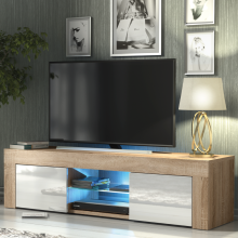 Loom 130cm TV Unit LED - Oak & White Gloss Doors