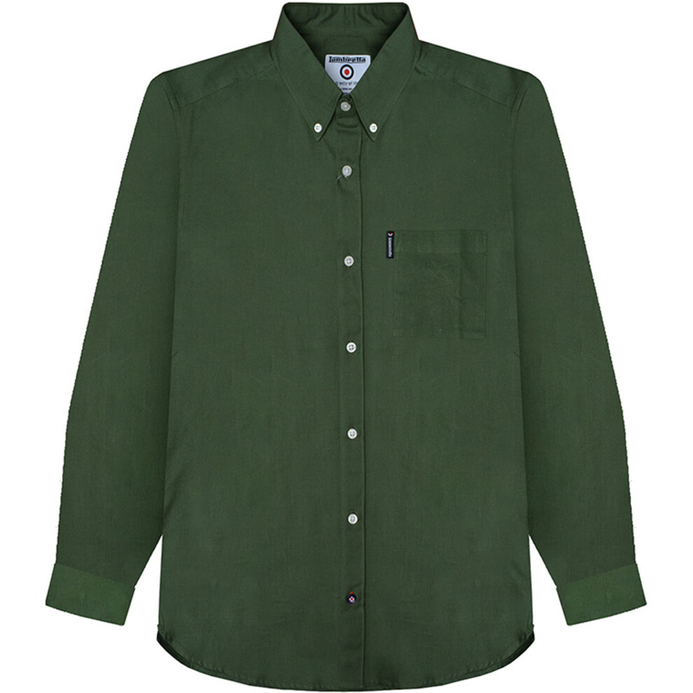 (S, Forest Green) Lambretta Mens Oxford Long Sleeve Button Down Collar Shirt - Forest Green