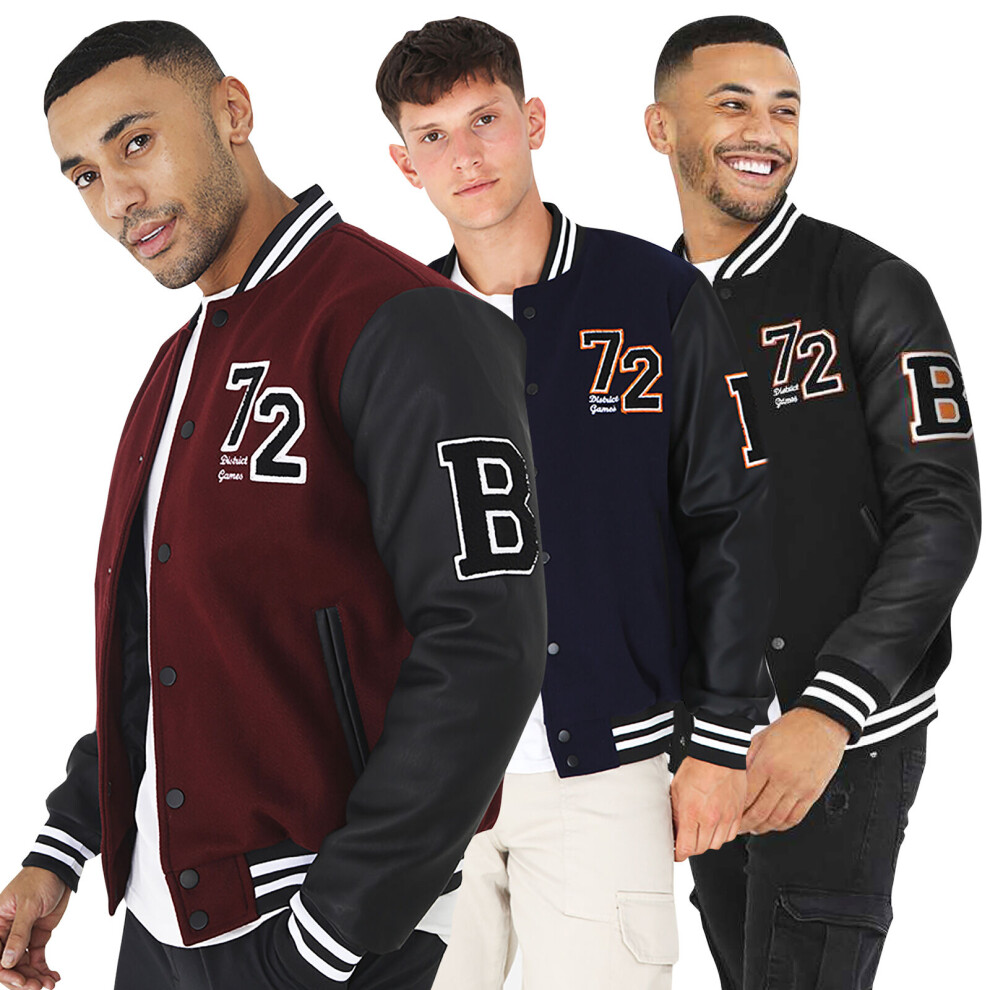 (Blue, Navy Rilley, L) Brave Soul Mens Urban Long Sleeve Varsity College Bomber Casual Jacket Baseball