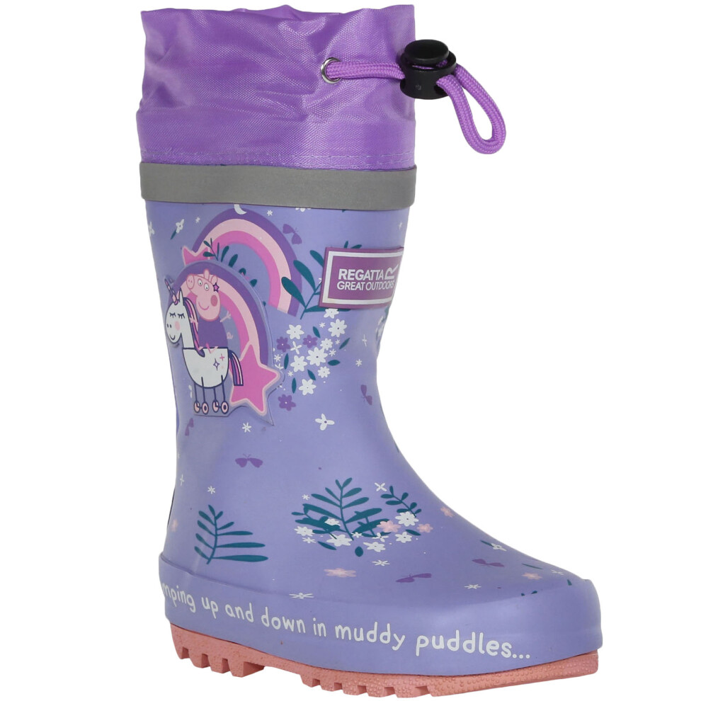 Regatta Kids Waterproof Peppa Pig Splash Wellies Lilac Bloom, Size: UK12