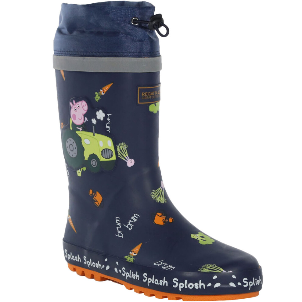 (4K UK, Navy Tractor) Regatta Kids Peppa Pig Splash Outdoor Wellington Boots Rain Boots Wellies