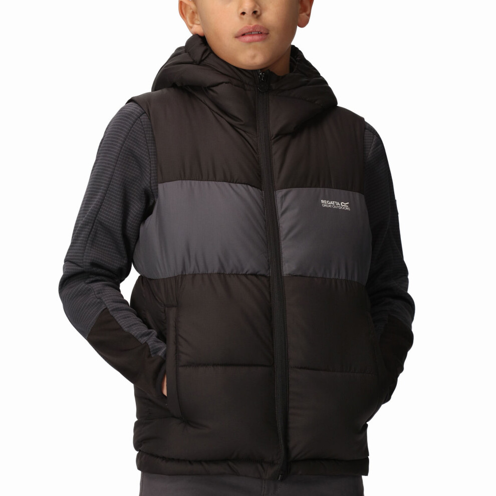 Regatta Water Repellent Kids Black Colour Block Lofthouse Heavyweight Bodywarmer, Size: 3-4