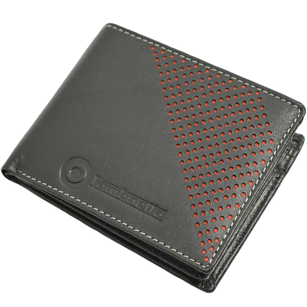 (One Size, Black) Lambretta Mens Punched Leather RDIF Blocking Card Cash Bifold Wallet