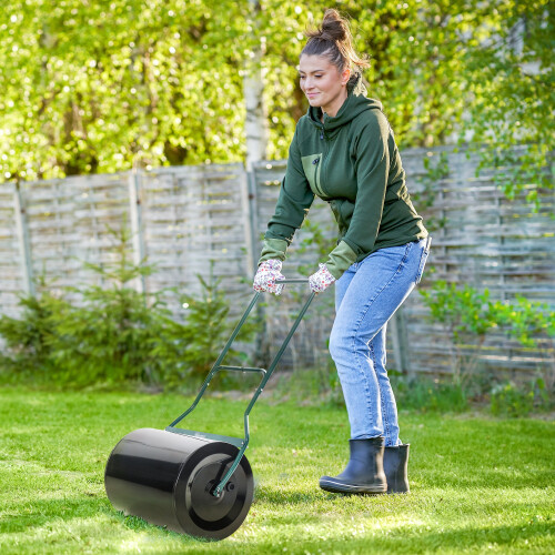 Outsunny 60L Steel Garden Roller Push Pull w/ Fillable Cylinder Water Rolling Drum 2