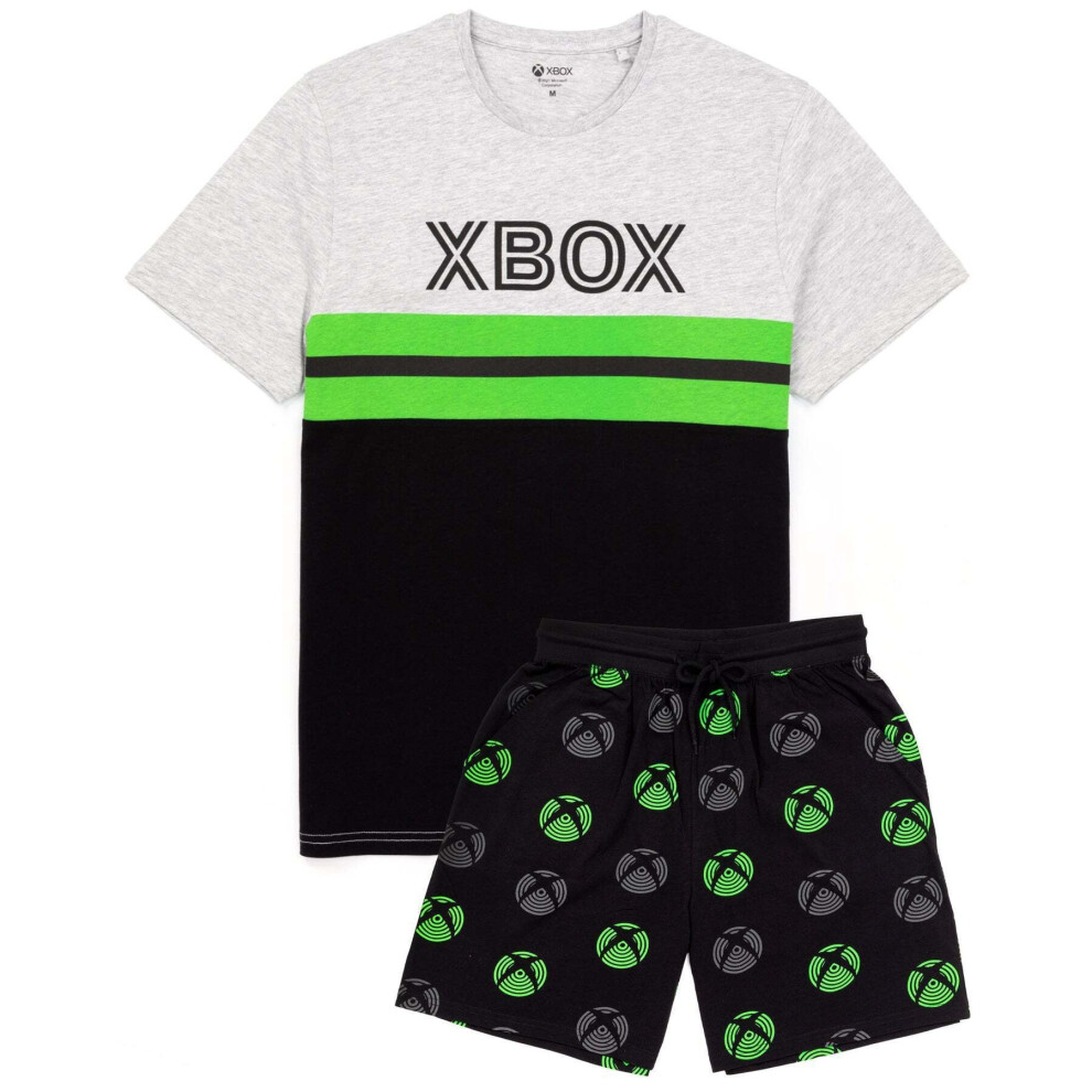 (L, Black/Grey/Green) Xbox Mens Gamer T-Shirt & Shorts Set