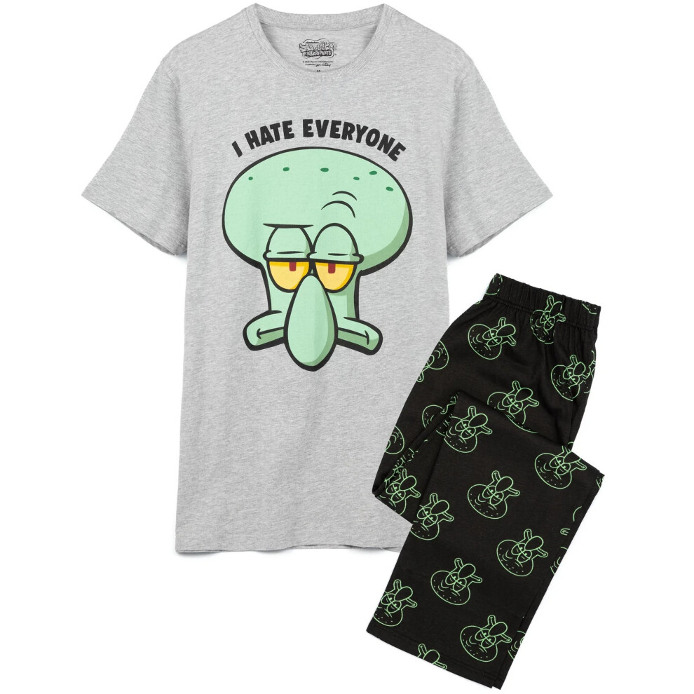 (2XL, Grey/Black) SpongeBob SquarePants Mens Squidward Long Pyjama Set