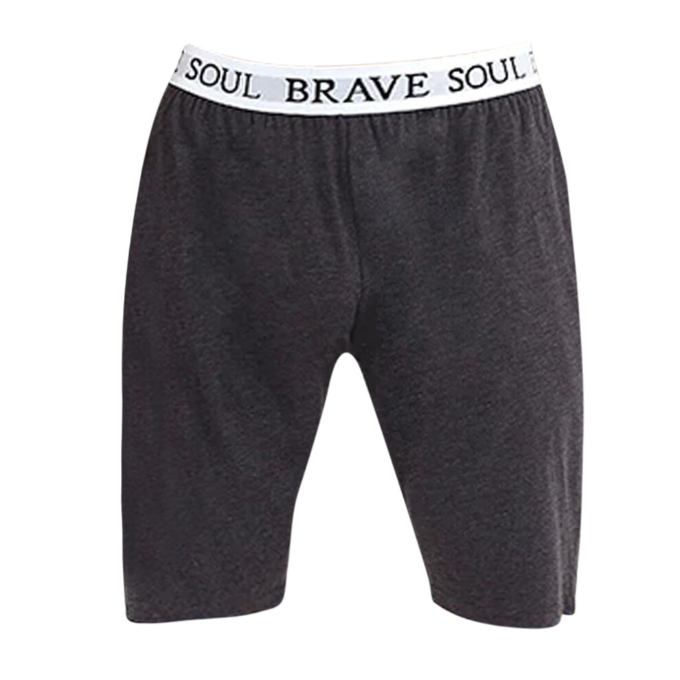 (L, Grey) Brave Soul Mens Logo Waistband Jersey Lounge Shorts