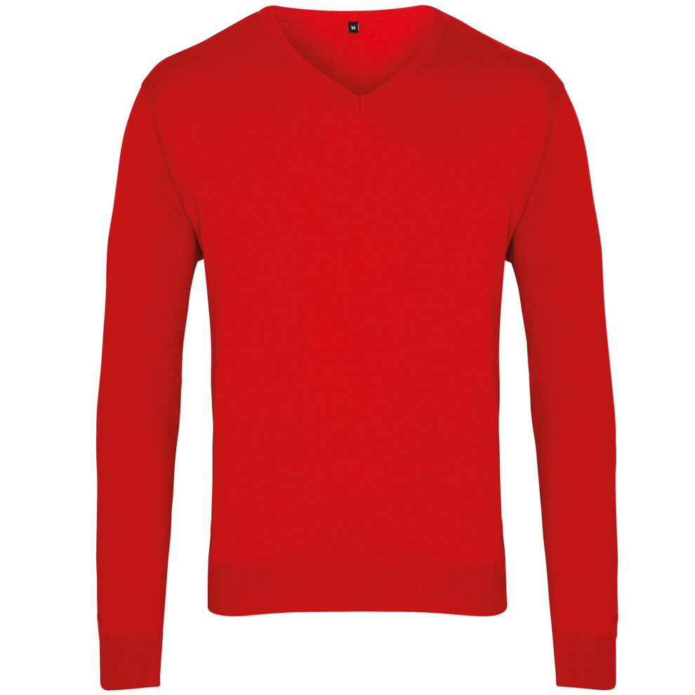 (2XS, Red) Premier Mens V-Neck Knitted Sweater