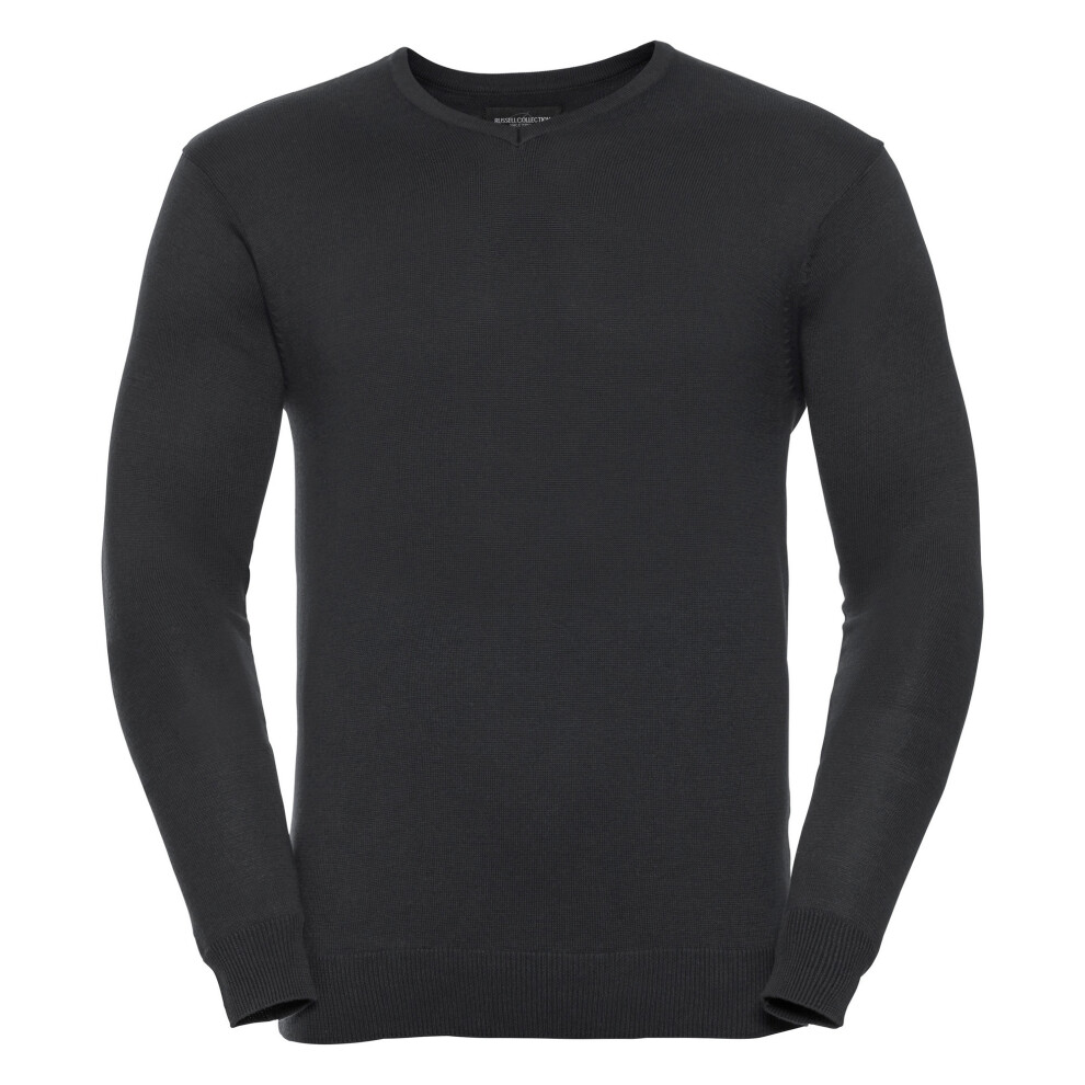 (M, Black) Russell Collection Mens V-Neck Knitted Pullover Sweatshirt 