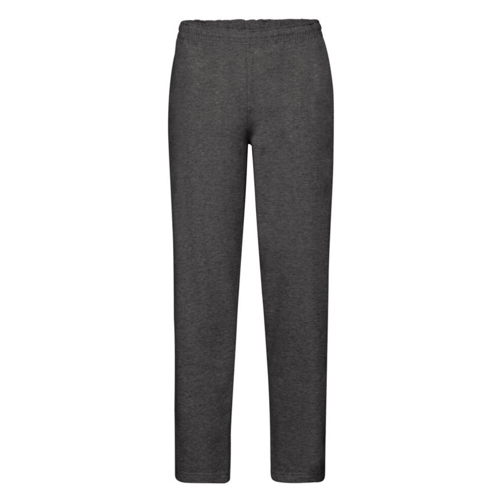 (L, Dark Heather) Fruit Of The Loom Mens Open Hem Jog Pants / Jogging Bottoms