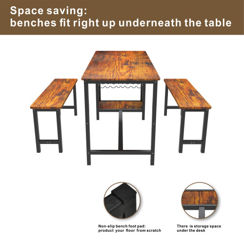 3-Piece Dining Table and Bench Set 4-Person Space-Saving Dinette 2