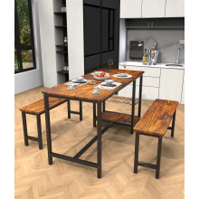 3-Piece Dining Table and Bench Set 4-Person Space-Saving Dinette
