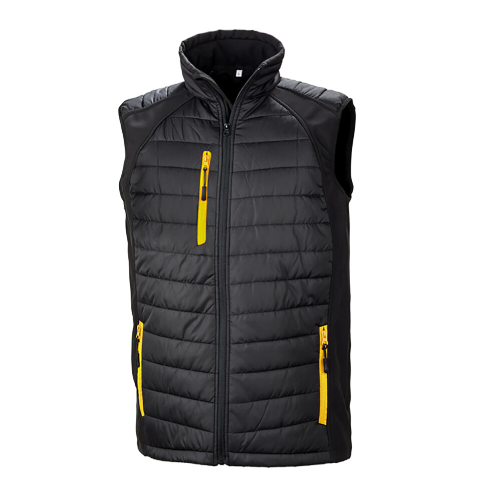 (XS, Black/Yellow) Result Mens Black Compass Padded Soft Shell Gilet