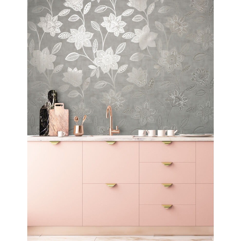 Superfresco Taupe Fiorella SuedeTextured Floral Wallpaper (Was 17)