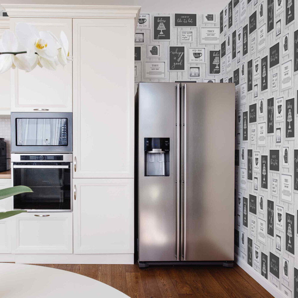 Contour Framed Quotes Black / White Heavy Weight Vinyl Wallpaper