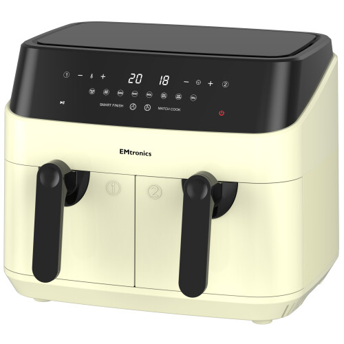 EMtronics EMtronics Double Basket Air Fryer 9 Litre with 99 Minute Timer - Cream