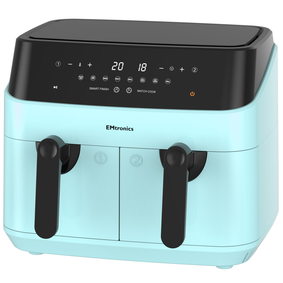 Emtronics Double Basket Air Fryer 9 Litre With 99 Minute Timer - Aqua