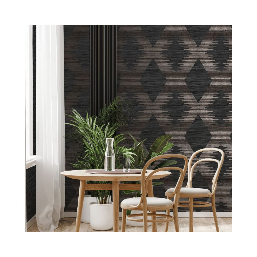 Superfresco Easy Black & Rose Gold Serenity Large Scale Geometric Wallpaper