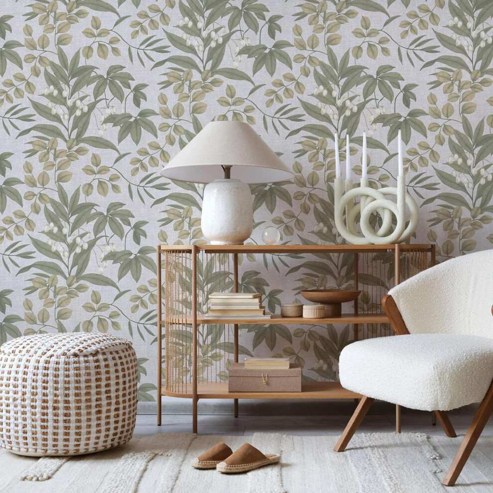 Superfresco Easy Persephone Neutral Beige Leaves Wallpaper