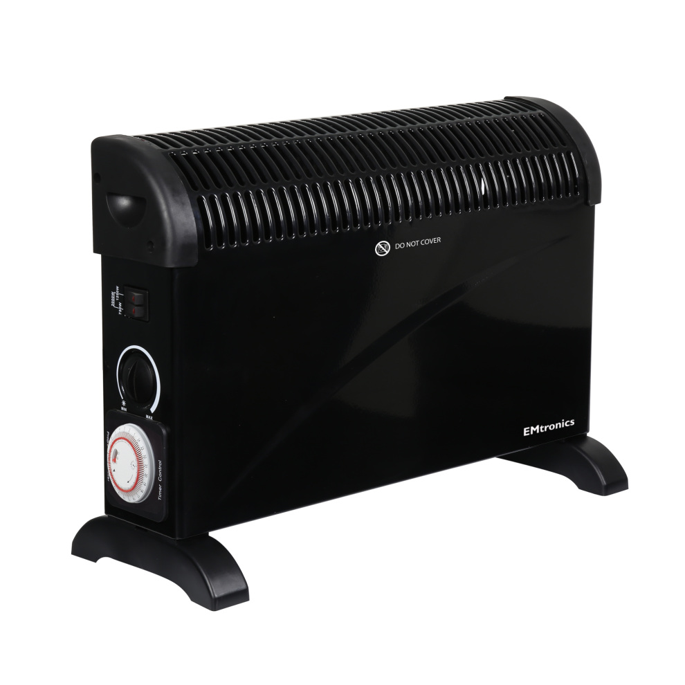 (Black, 2000W With 24 Hour Timer) EMtronics Convection Heater 2000W with Thermostat