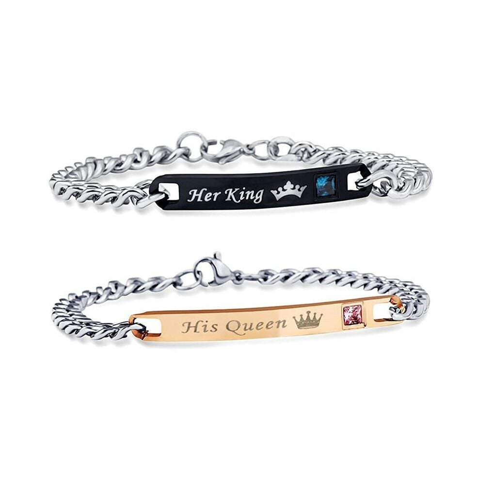 Rings Uloveido His Queen And Her King Black Titanium Necklace Bracelet Couple Jewellery Set Unisex Cubic Zircon St118