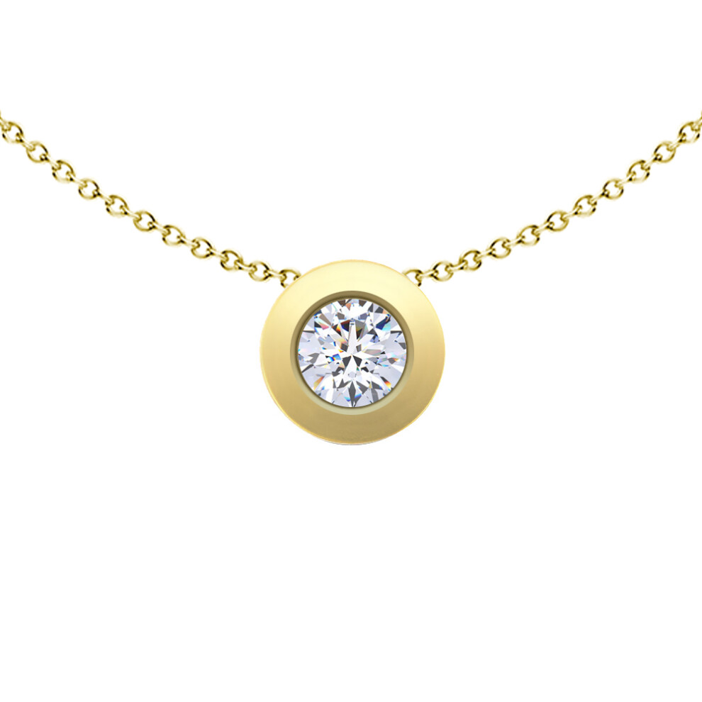 Jewelco London 9ct Yellow Gold Cubic Zirconia Donut Bezel Solitaire Slider Pendant Necklace 4mm - FANR02598