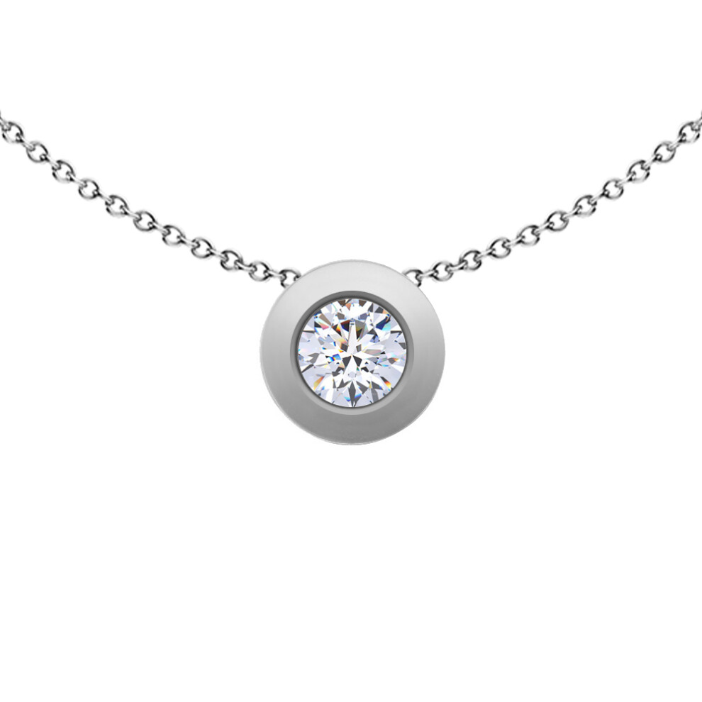 Jewelco London 9ct White Gold Cubic Zirconia Donut Bezel Solitaire Slider Pendant Necklace 4mm - FANR02599