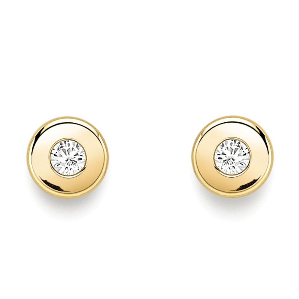 Jewelco London 9ct Gold Cubic Zirconia Donut Ring Rubover Round Stud Earrings 2mm - SENR02402