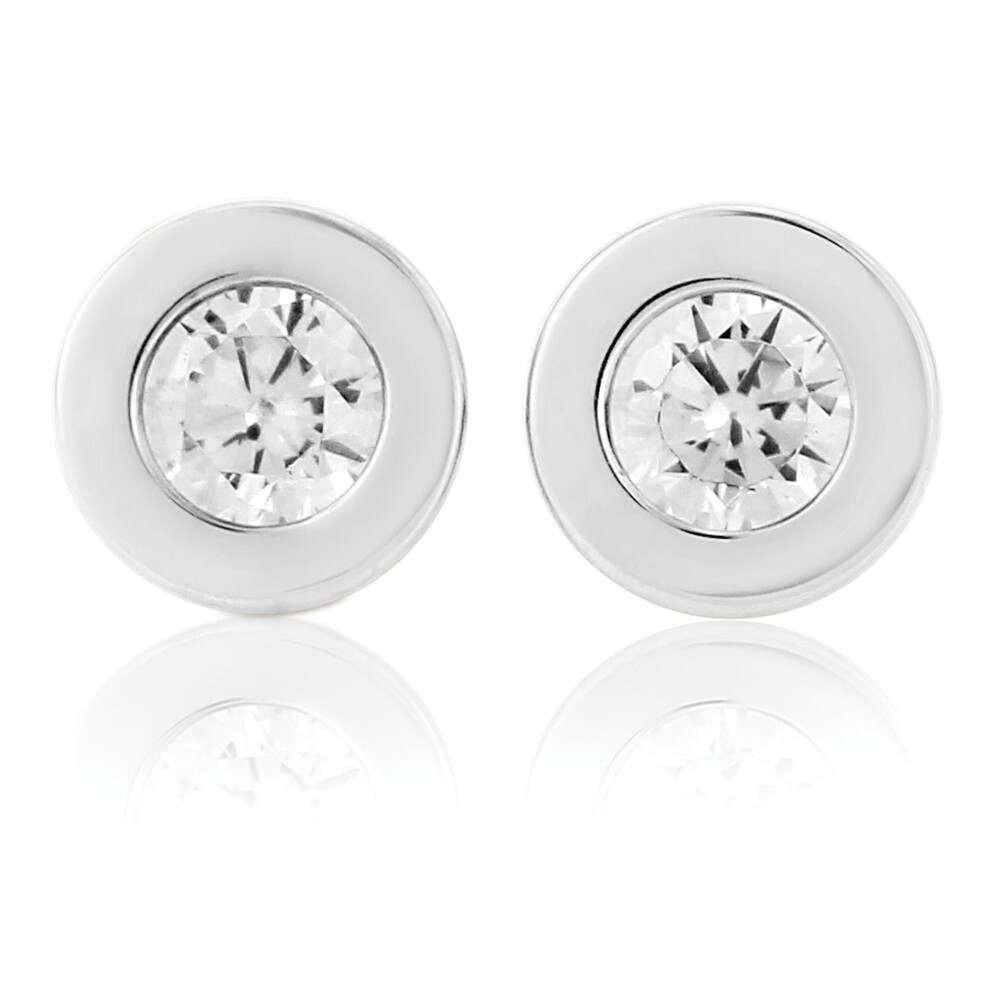 Jewelco London Ladies 9ct White Gold Cubic Zirconia Donut Ring Stud Earrings 6mm - SENR02553