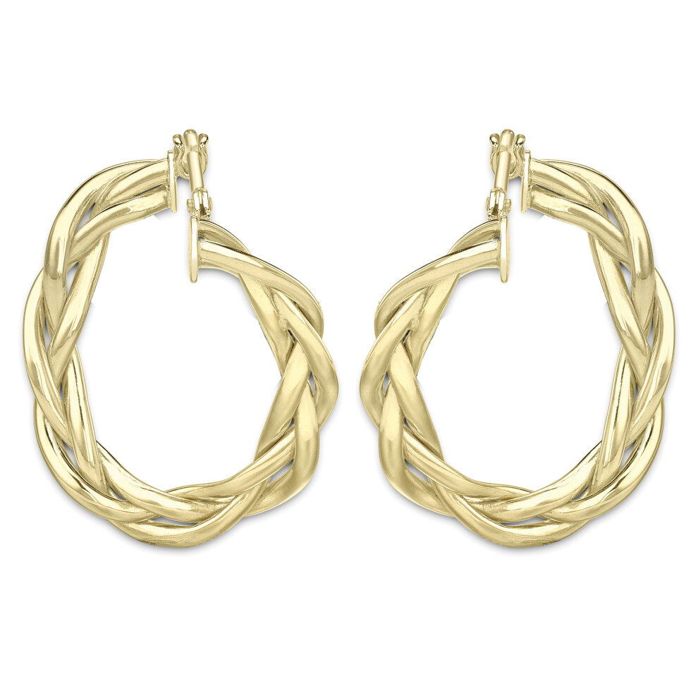 9ct Gold  Plaited "Front and Back" Oval Hoop Earrings - ERNR02143