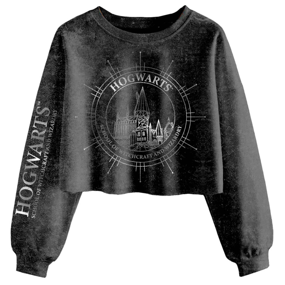 Hogwarts Constellation Acid Wash Crop Sweatshirt