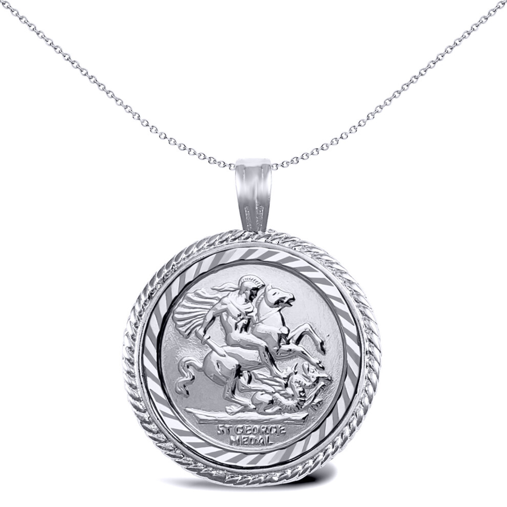 Jewelco London Solid Sterling Silver Rope Edge Frame St George & Dragon Medallion Pendant (Full Sov Size) - ASP001-F-SG