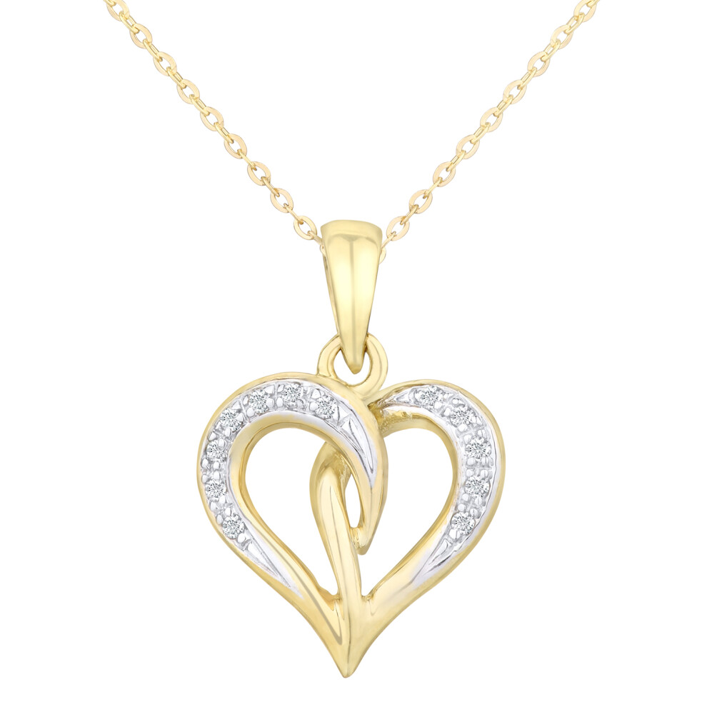 Jewelco London 9ct Yellow Gold Round 5pts Diamond Heart Pendant Necklace 18 inch 46cm - PP0AXL4240Y