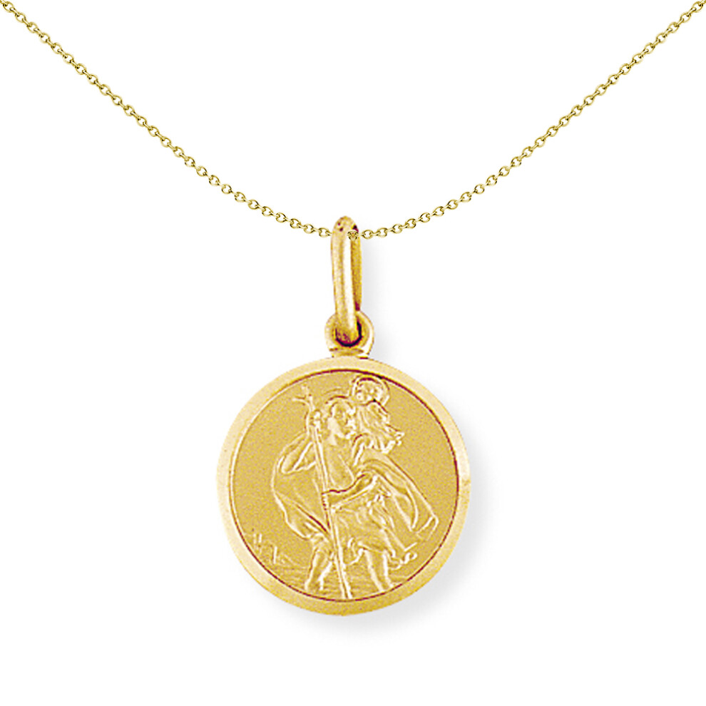 Jewelco London 9ct Yellow Gold Round St. Christopher Medallion Charm Pendant - 14x21mm - SCNR02003