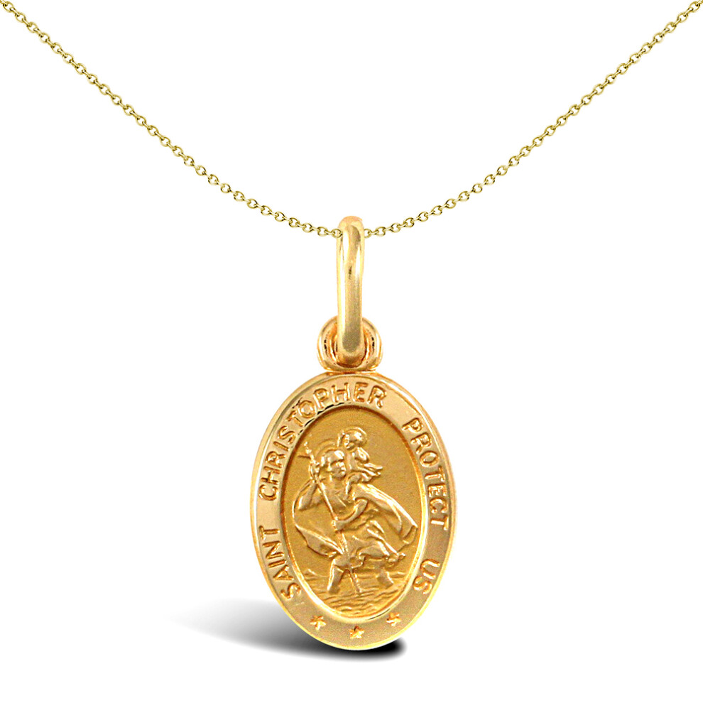 Jewelco London Solid 9ct Yellow Gold Matte Oval St Christopher Medallion Pendant - JPM012