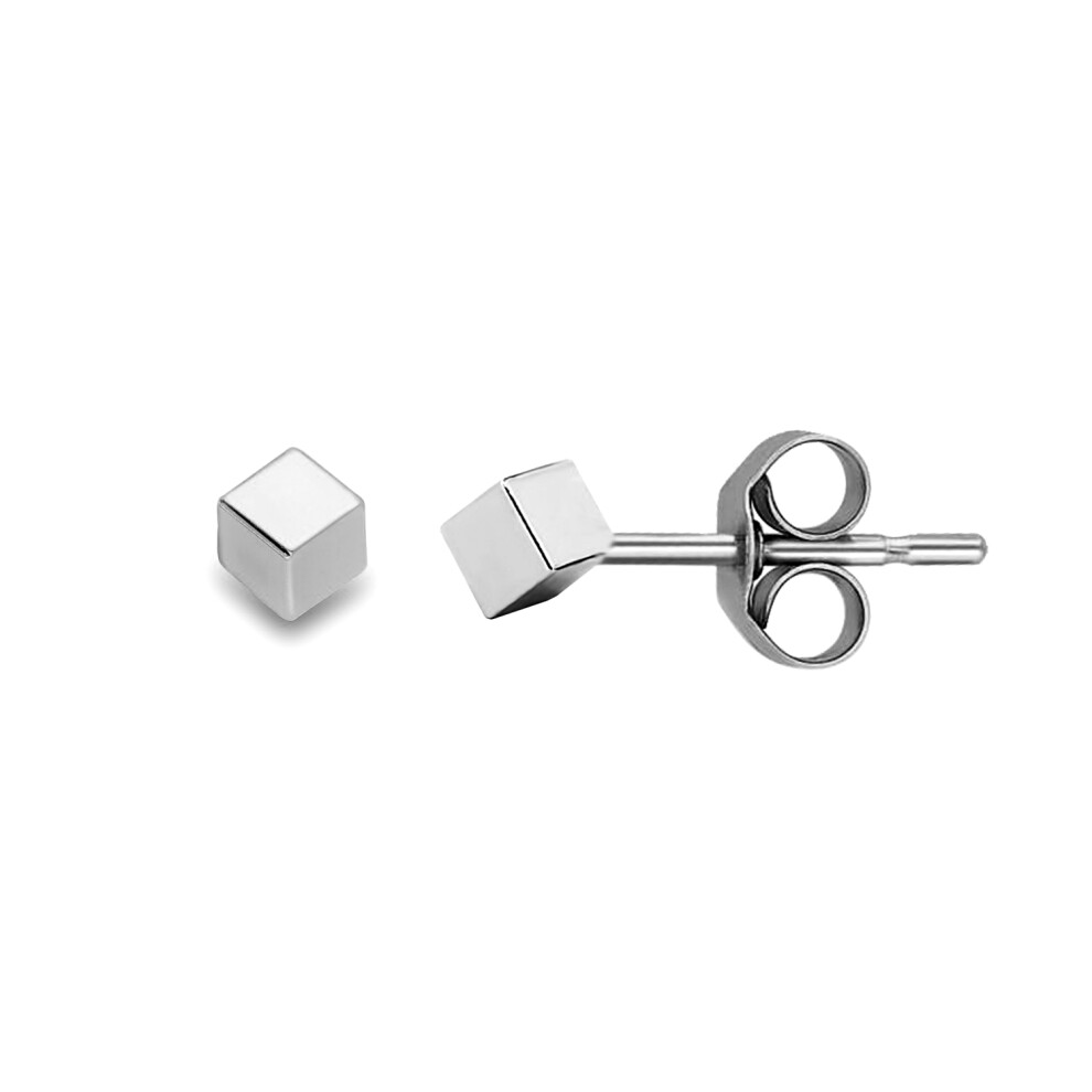 Jewelco London Ladies 9ct White Gold Everyday Square Cube Stud Earrings - 2mm - SENR02171