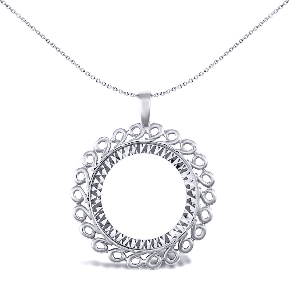 Jewelco London Solid Sterling Silver Loop Spiral Frame Half Sovereign Coin Mount Pendant - ASP002-H