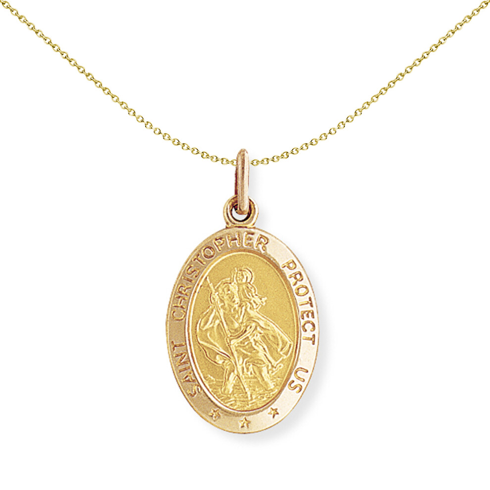 Jewelco London 9ct Yellow Gold Oval St. Christopher Medallion Charm Pendant - 16x30mm - SCNR02032