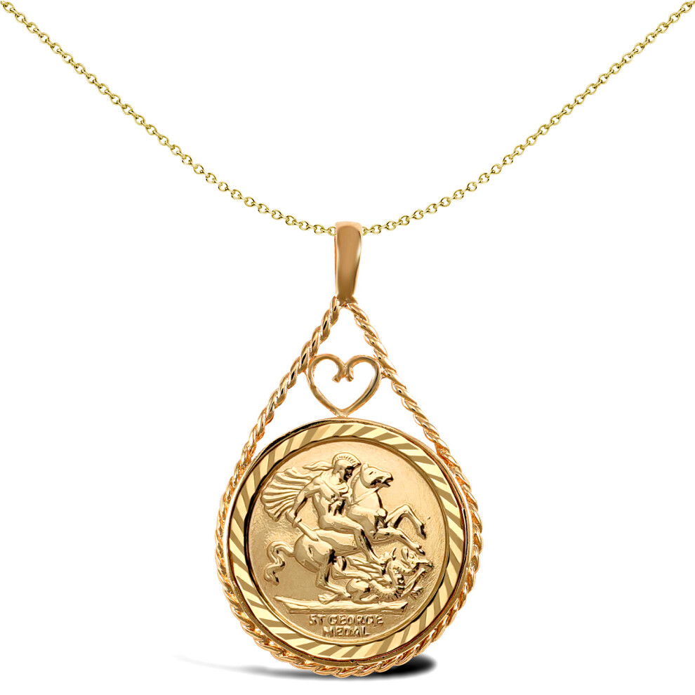 Jewelco London Solid 9ct Gold Love Heart Teardrop Rope St George & Dragon Medallion Pendant (Full Sov Size) - JSP012-F-SG