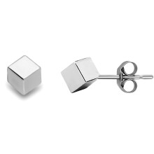 Jewelco London Ladies 9ct White Gold Square Cube Stud Earrings 4mm SENR02173