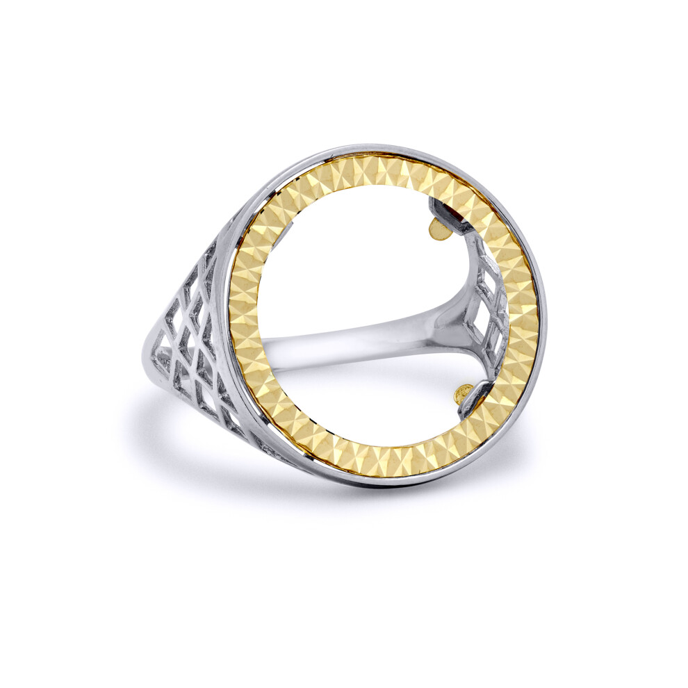 (R) Jewelco London 925 Sterling Silver Basket 10th Ounce Krugerrand Brittania Coin Mount Ring - 9ct Gold Bezel - XRN168-T