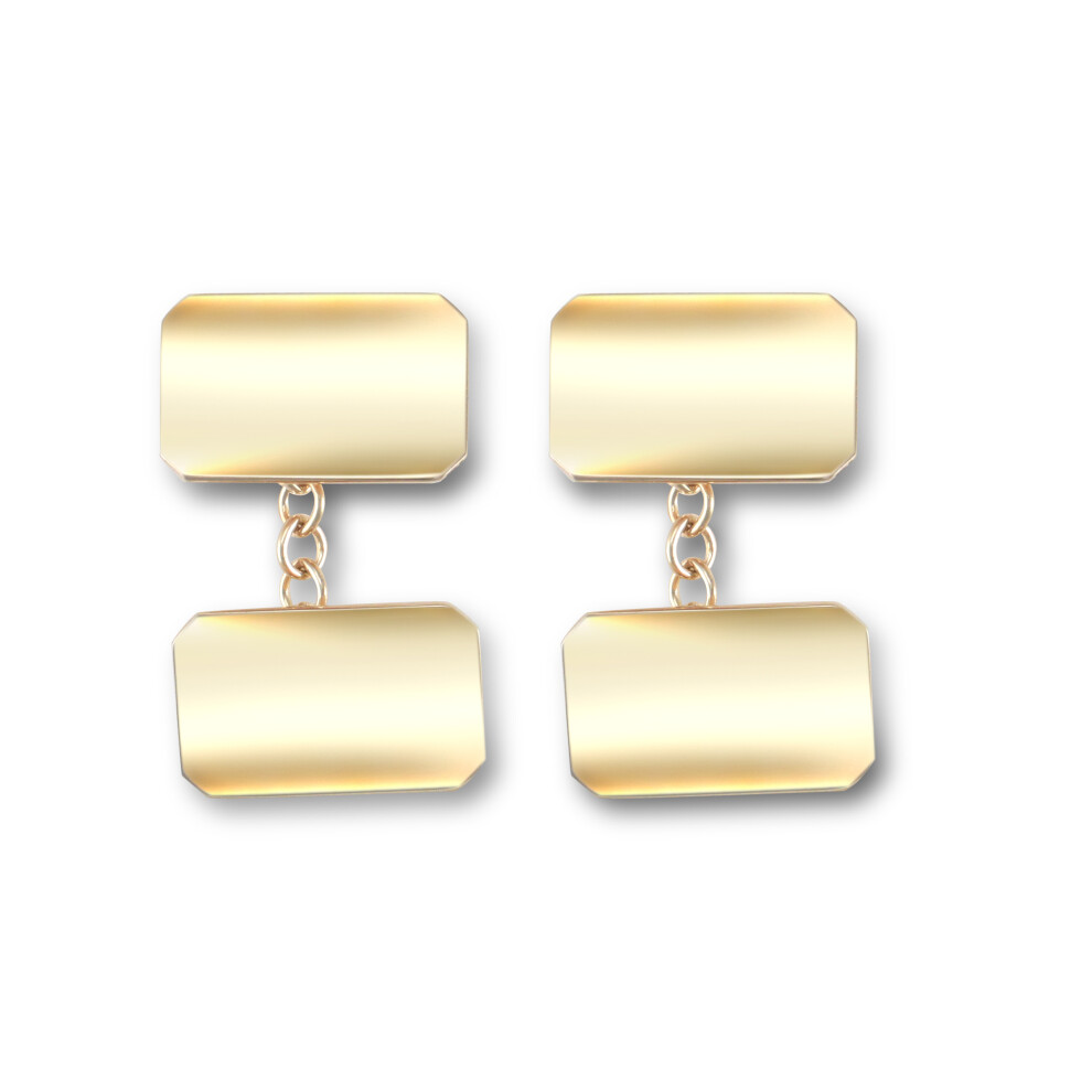 Jewelco London Men's Solid 9ct Yellow Gold Twin Rectangular Chain Linked Cufflinks - JCL027
