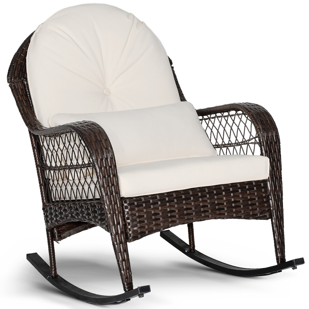 Outdoor Rattan Rocking Chair Patio Rocker W/ Cushions & Waist Pillow