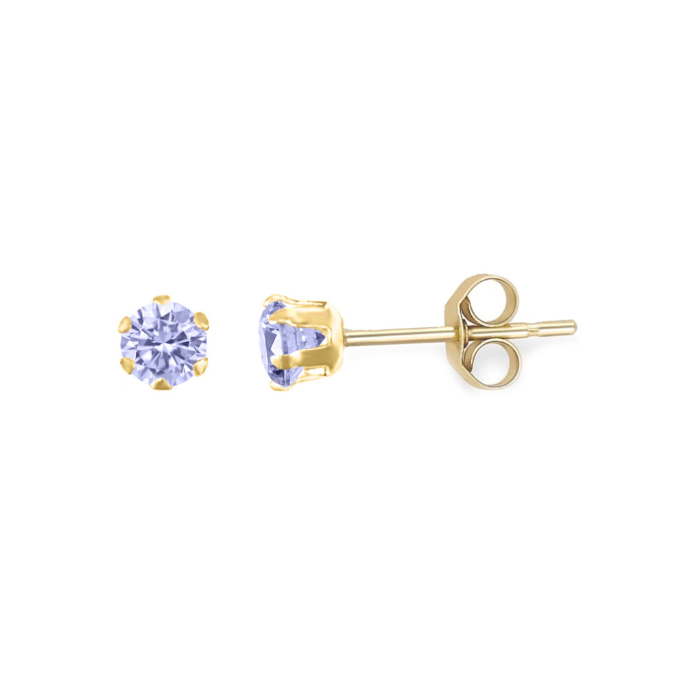 Jewelco London Ladies 9ct Yellow Gold Lilac Round Brilliant Cubic Zirconia Solitaire Claw Set Stud Earrings, 3mm - JES170