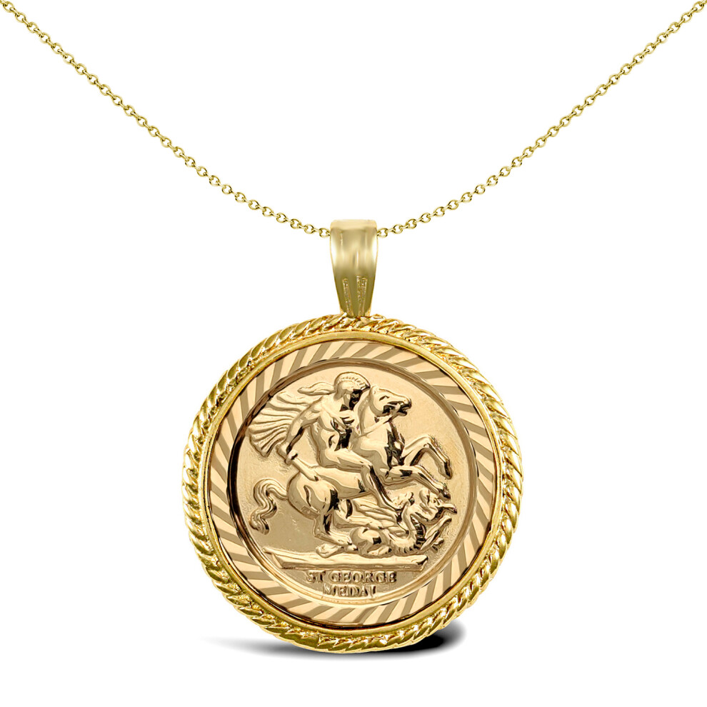 Jewelco London Solid 9ct Gold Rope Edge Frame St George & Dragon Medallion Pendant (Half Sov Size) - JSP001-H-SG