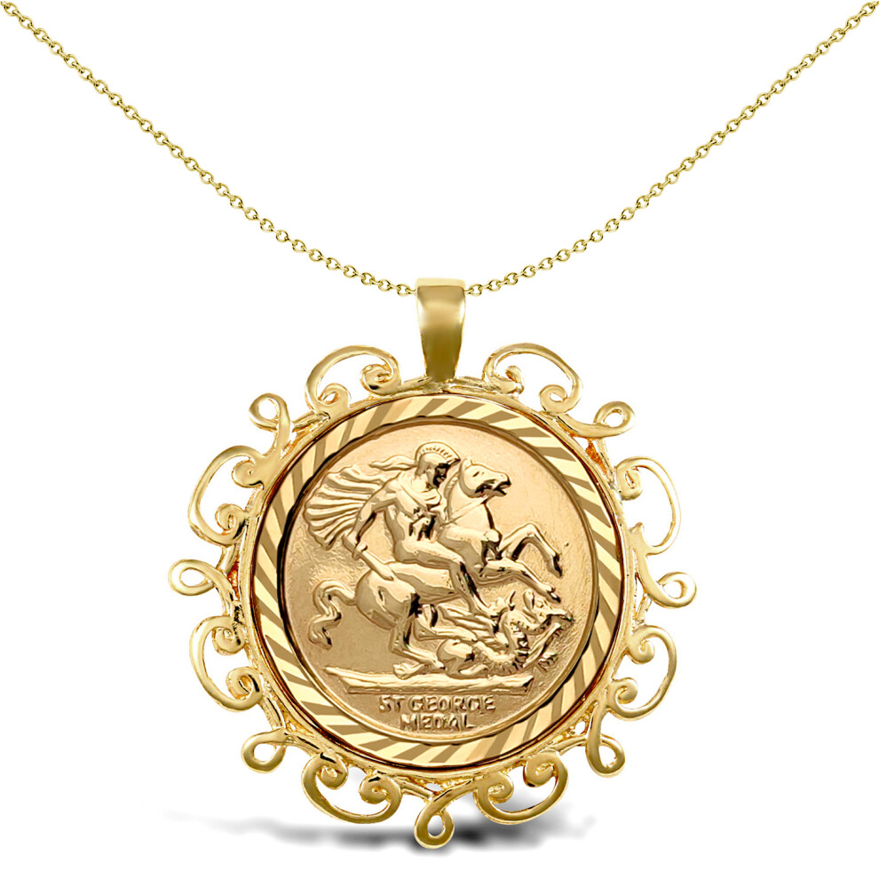 9ct Gold  Scroll Frame St George Pendant (Full Sov Size) - JSP003-F