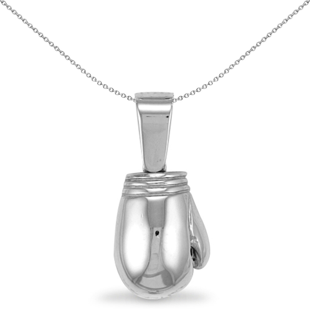 Jewelco London Mens Rhodium Plated Sterling Silver Boxing Glove Pendant Necklace 37mm 18 inch - APD005