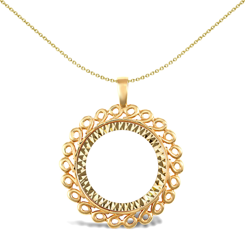 Jewelco London Solid 9ct Yellow Gold Loop Spiral Frame Half Sovereign Coin Mount Pendant - JSP008-H