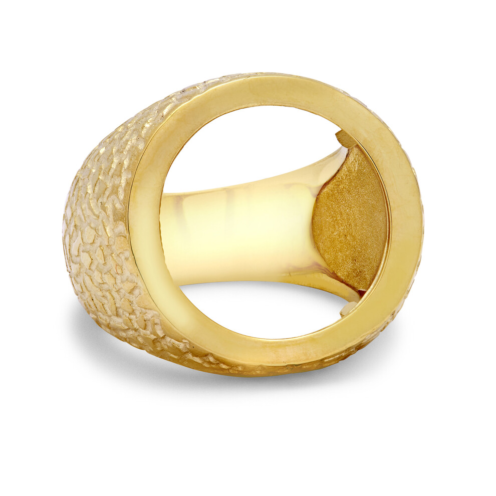 (Z1) Jewelco London Men's Solid 9ct Yellow Gold 3/4oz Crocodile Skin Round Bezel Half Sovereign Coin Mount Ring - JRN555-H