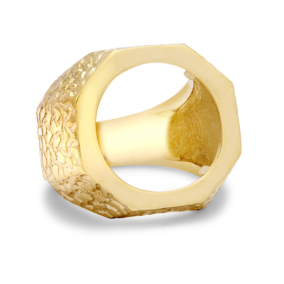 (X) Jewelco London Men's Solid 9ct Yellow Gold 3/4oz Crocodile Skin Octagon Bezel Half Sovereign Coin Mount Ring - JRN556-H